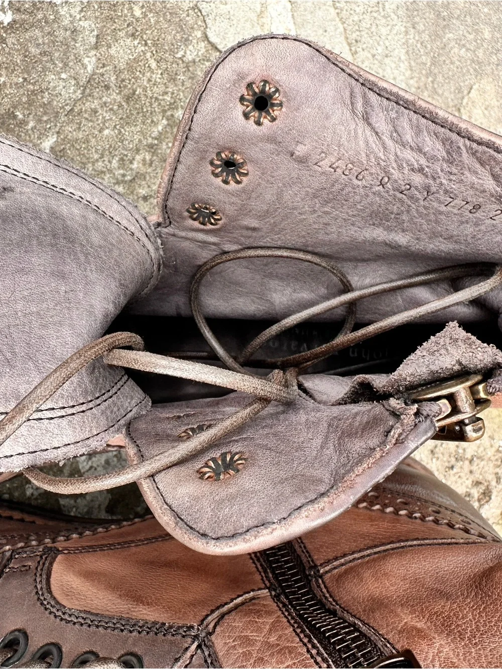 John Varvatos Brown Leather Brogue Lace-Up Boot